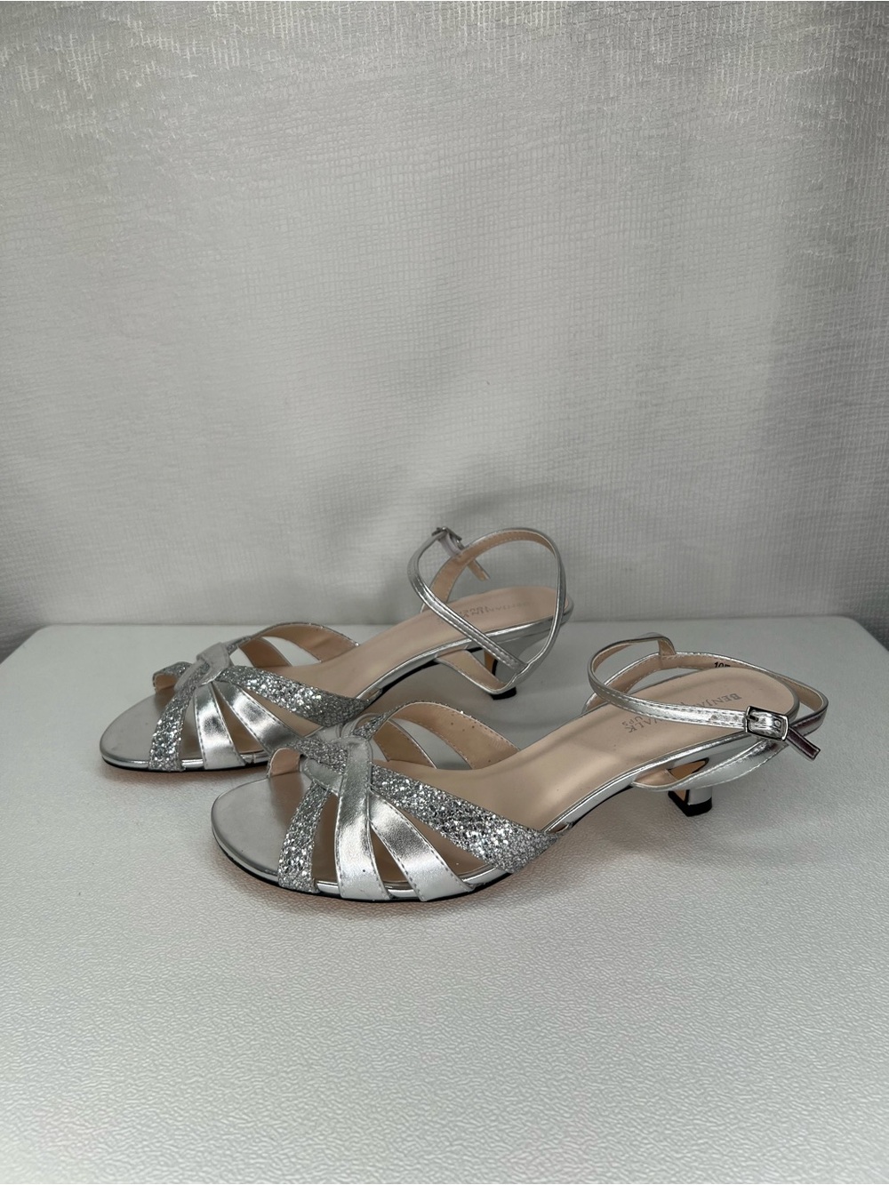 Benjamin Walk Silver Glitter Strappy Kitten Heel Sandals